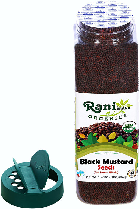 Rani Organic Black Mustard Seeds Whole Spice (Rai Sarson) 20oz (1.25lbs) 567g PET Jar ~ All Natural | Vegan | Indian Origin | USDA Certified Organic