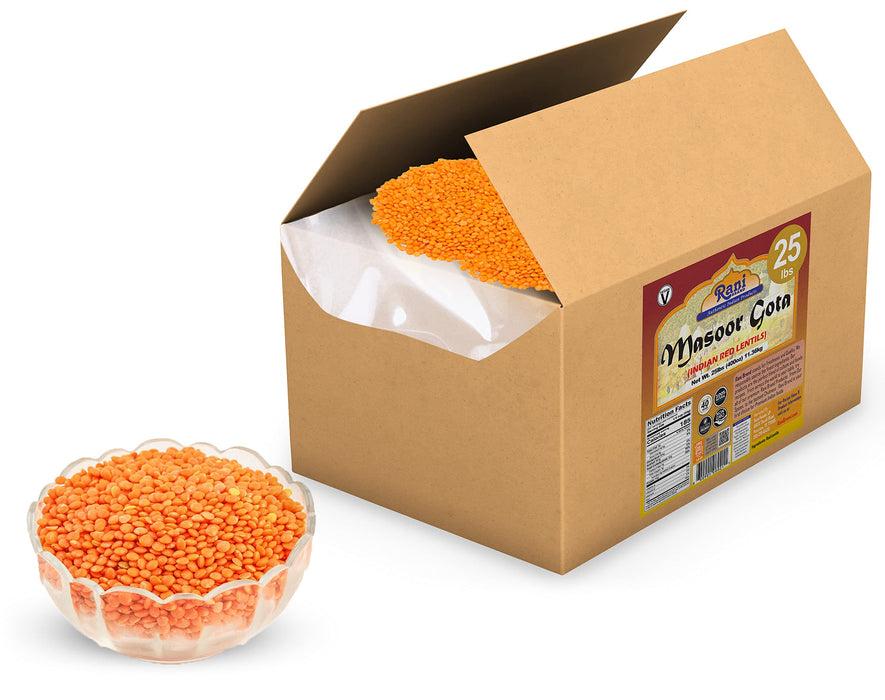 Rani Masoor Gota (Football) Indian Red Lentils Skinless 400oz (25lbs) 11.36kg Bulk Box ~ All Natural | Gluten Friendly | NON-GMO | Vegan | Product of USA