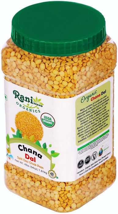 Rani Organic Chana Dal (Split Desi Chickpeas without skin) 64oz (4lbs) 1.81kg Bulk PET Jar ~ All Natural | Vegan | Gluten Friendly | NON-GMO