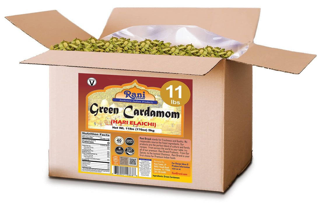 Rani Green Cardamom Pods Spice (Hari Elachi) 176oz (11lbs) 5kg Bulk Box ~ All Natural | Vegan | Gluten Friendly | NON-GMO | Product of India