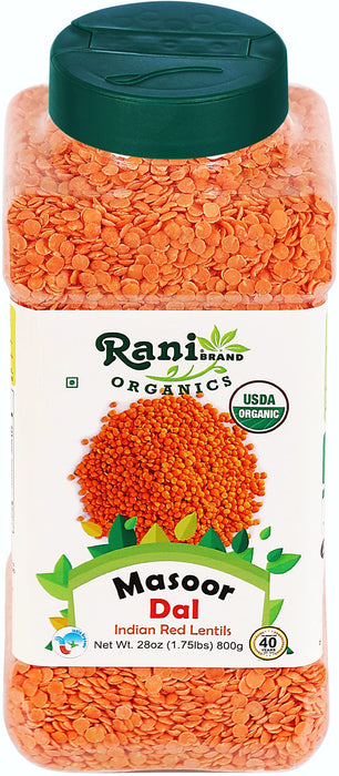 Rani Organic Masoor Dal (Red Split Lentils) 28oz (800g) PET Jar ~ All Natural | Gluten Friendly | NON-GMO | Indian Origin | USDA Certified Organic
