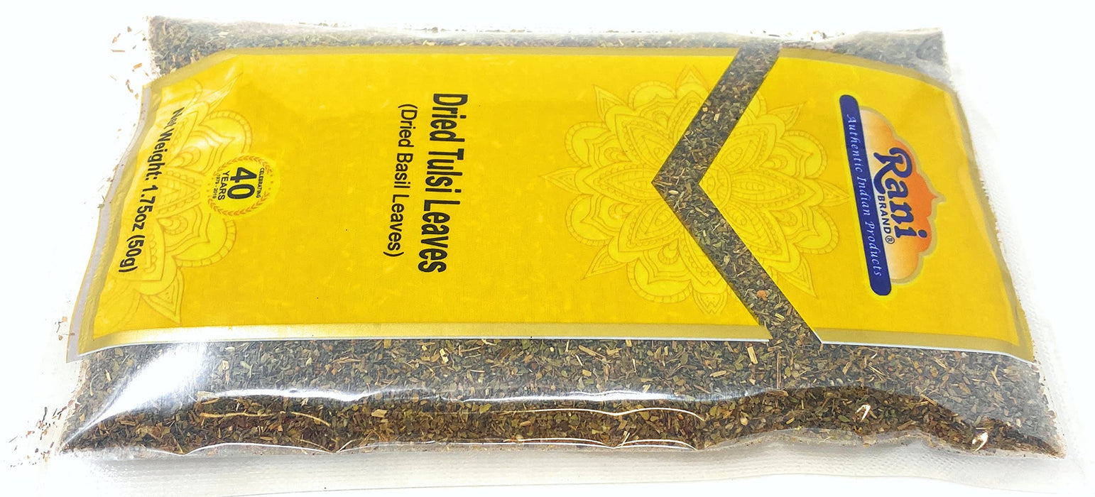 Rani Dried Tulsi (Indian Basil, Holy Basil) Leaves 1.75oz (50g) Used for Beverages & Ayurveda Herbal ~ All Natural | Vegan | Gluten Friendly