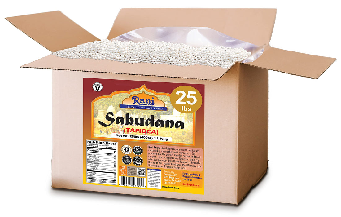 Rani Sabudana (Tapioca / Sago) Pearls 400oz (25lbs) 11.36kg Bulk Box ~ All Natural | Vegan | No Colors | NON-GMO | Indian Origin