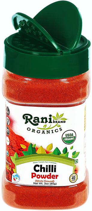 Rani Organic Chilli Powder (Mirchi Ground) 3oz (85g) PET Jar ~ All Natural | Vegan | Gluten Friendly | NON-GMO | Indian Origin | USDA Certified Organic