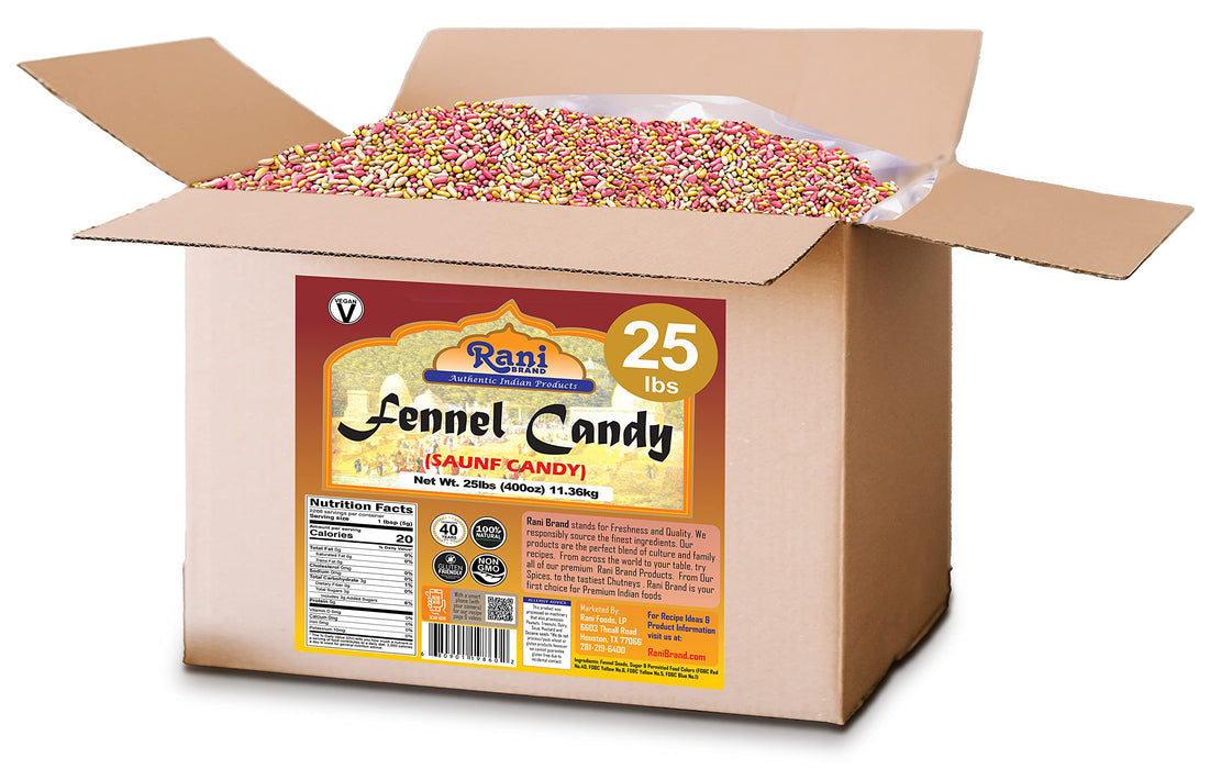 Rani Sugar Coated Fennel Candy 400oz (25lbs) 11.36kg Bulk Box ~ Indian After Meal Digestive Treat | Vegan | Gluten Friendly | NON-GMO