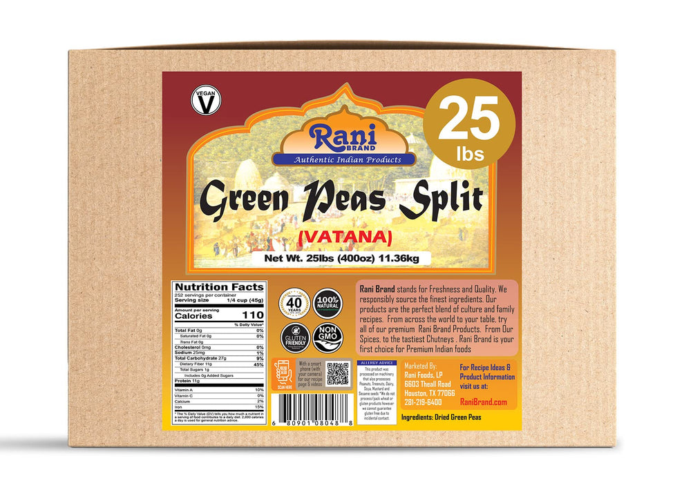 Rani Green Peas Split, Dried (Vatana, Matar) 400oz (25lbs) 11.36kg Bulk Box ~ All Natural | Vegan | Gluten Friendly | Product of USA
