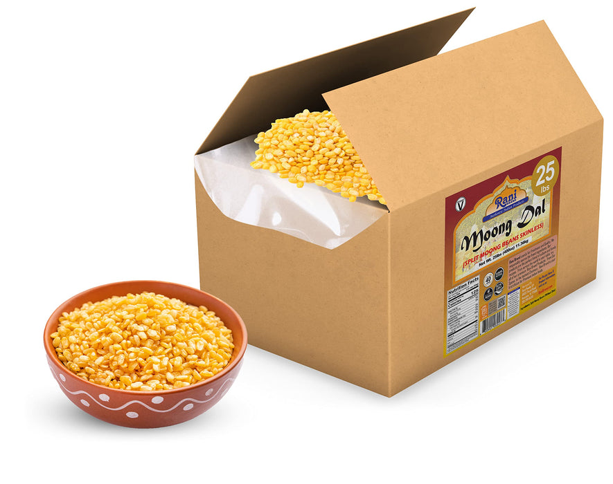 Rani Moong Dal (Split Mung Beans Without Skin) Lentils Indian 400oz (25lbs) 11.36kg Bulk Box ~ All Natural | Gluten Friendly | Non-GMO | Vegan | Indian Origin