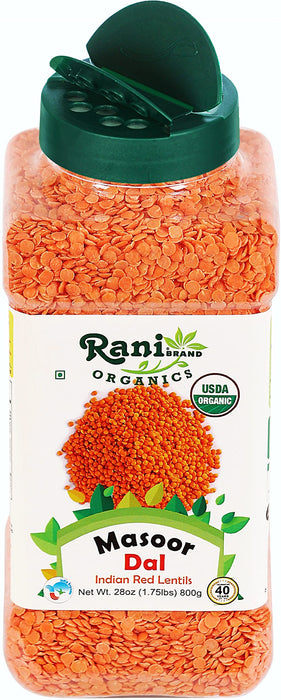 Rani Organic Masoor Dal (Red Split Lentils) 28oz (800g) PET Jar ~ All Natural | Gluten Friendly | NON-GMO | Indian Origin | USDA Certified Organic