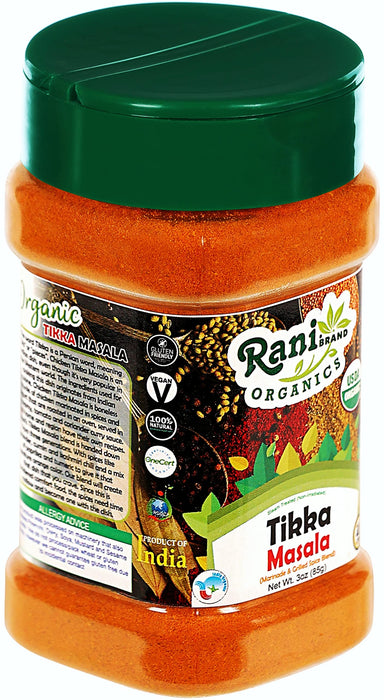 Rani Organic Tikka Masala (Marinade & Grilled Spice Blend) 6-Spice Indian Blend 3oz (85g) PET Jar ~ All Natural | USDA Certified Organic