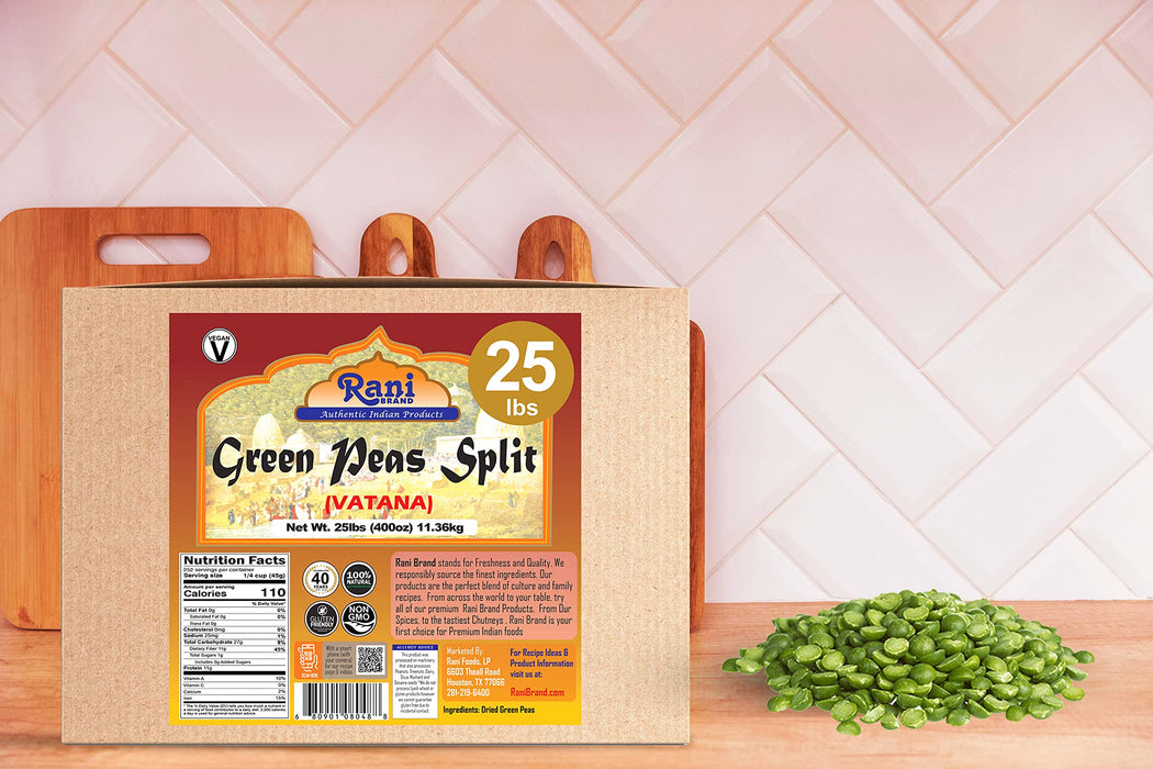 Rani Green Peas Split, Dried (Vatana, Matar) 400oz (25lbs) 11.36kg Bulk Box ~ All Natural | Vegan | Gluten Friendly | Product of USA