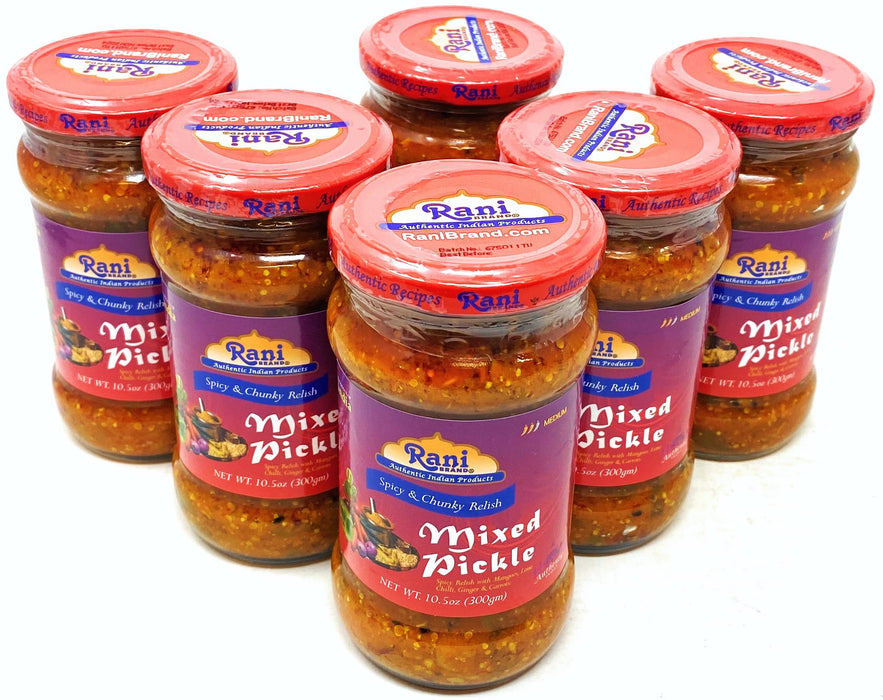 Rani Mixed Vegetable Pickle (Achar, Spicy Indian Relish) 10.5oz (300g) Glass Jar, Pack of 5+1 FREE ~ Vegan | Gluten Free | NON-GMO | No Colors