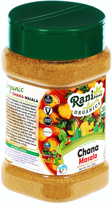 Rani Organic Chana Masala (Garbanzo Curry 9-Spice Blend) 3oz (85g) PET Jar ~ All Natural | Vegan | Gluten Friendly  | USDA Certified Organic