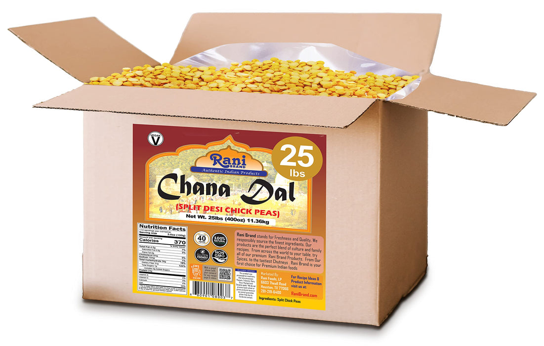 Rani Chana Dal (Split Desi Chickpeas without skin) 400oz (25lbs) 11.36kg Bulk Box ~ All Natural | Gluten Friendly | NON-GMO | Vegan | Indian Origin