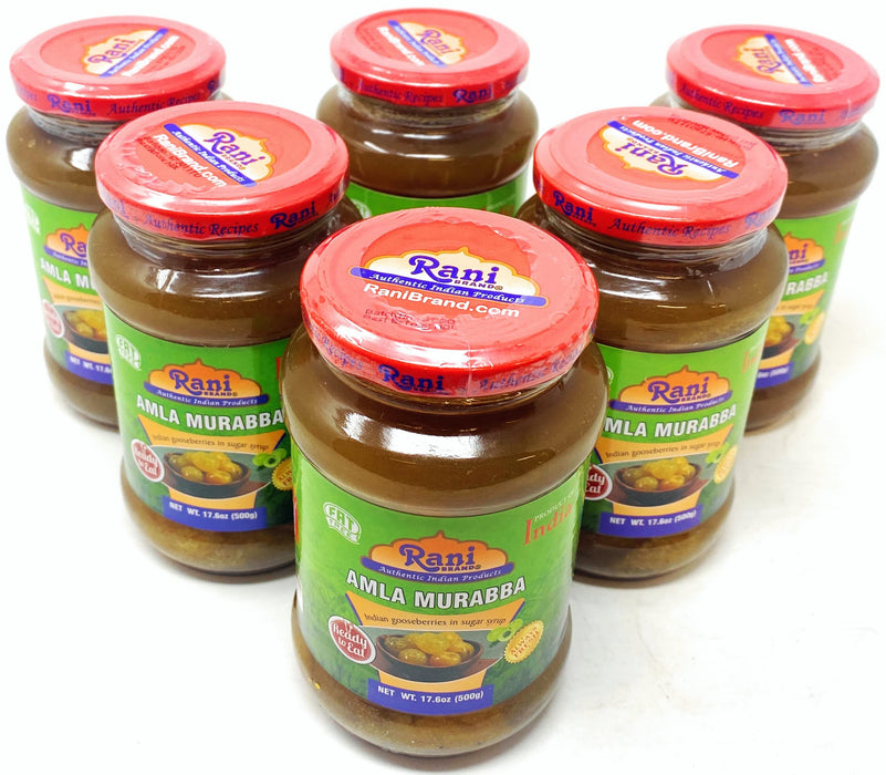 Rani Amla Murabba (Indian Gooseberries in Sugar Syrup) 17.5oz (1.1lbs) 500g Glass Jar, Pack of 5+1 FREE ~ All Natural | Vegan | Gluten Free | NON-GMO