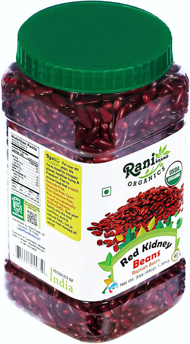 Rani Organic Red Kidney Beans (Rajmah Beans) Light 48oz (3lbs) 1.36kg Bulk PET Jar ~ All Natural | Vegan | Gluten Friendly | NON-GMO | Indian Origin