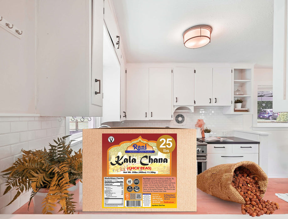 Rani Kala Chana (Desi Chickpeas Chana with skin) 400oz (25lbs) 11.36kg Bulk Box ~ All Natural | Gluten Friendly | NON-GMO | Vegan | Indian Origin
