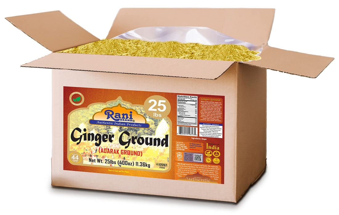 Rani Ginger (Adarak) Powder Ground, Spice 400oz (25lb) 11.36kg Bulk Box ~ All Natural | Vegan | Gluten Friendly | NON-GMO | Kosher | Indian Origin