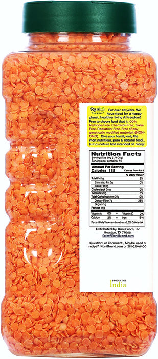 Rani Organic Masoor Dal (Red Split Lentils) 28oz (800g) PET Jar ~ All Natural | Gluten Friendly | NON-GMO | Indian Origin | USDA Certified Organic