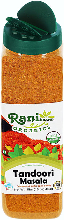 Rani Organic Tandoori Masala (Marinade & Grilled Spice Blend) 8-Spice Indian Blend 16oz (1lb) 454g PET Jar ~ All Natural | USDA Certified Organic