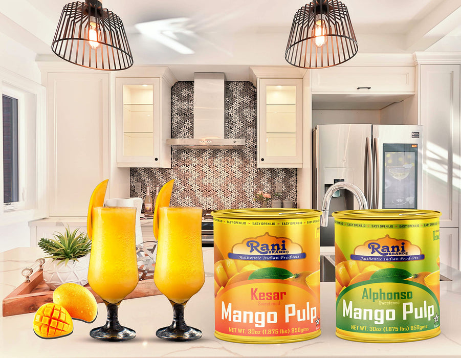 Rani Mango Pulp Puree (Kesar Sweetened) 30oz (1.875lbs) 850g Pack of 6 ~ Kosher | All Natural | NON-GMO | Vegan | No colors | Gluten Friendly