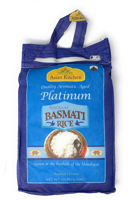 Asian Kitchen Platinum White Basmati Rice Extra Long Aged 10lbs (4.54kg) ~ All Natural | Vegan | Gluten Friendly | Indian Origin