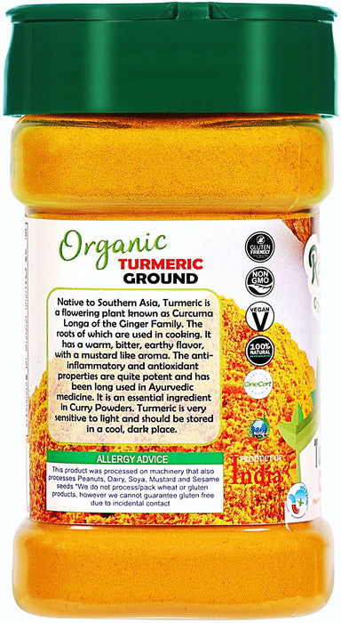 Rani Organic Turmeric (Haldi) Root Powder Spice, (High Curcumin Content) 3oz (85g) PET Jar ~ All Natural | Indian Origin | USDA Certified Organic