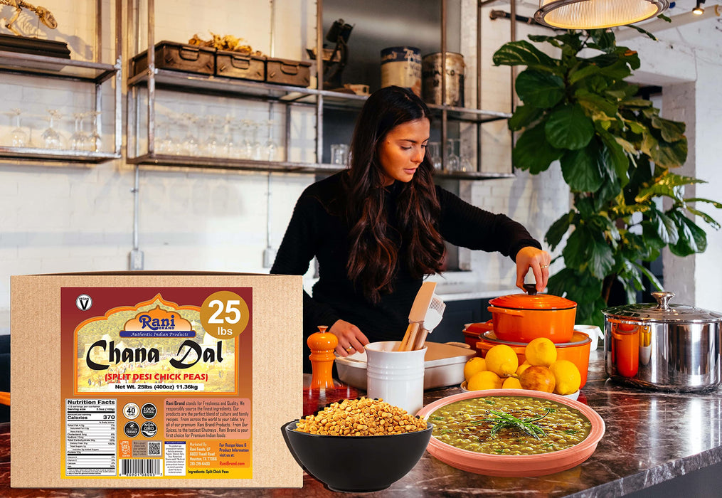 Rani Chana Dal (Split Desi Chickpeas without skin) 400oz (25lbs) 11.36kg Bulk Box ~ All Natural | Gluten Friendly | NON-GMO | Vegan | Indian Origin