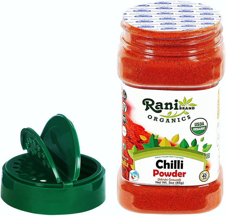 Rani Organic Chilli Powder (Mirchi Ground) 3oz (85g) PET Jar ~ All Natural | Vegan | Gluten Friendly | NON-GMO | Indian Origin | USDA Certified Organic