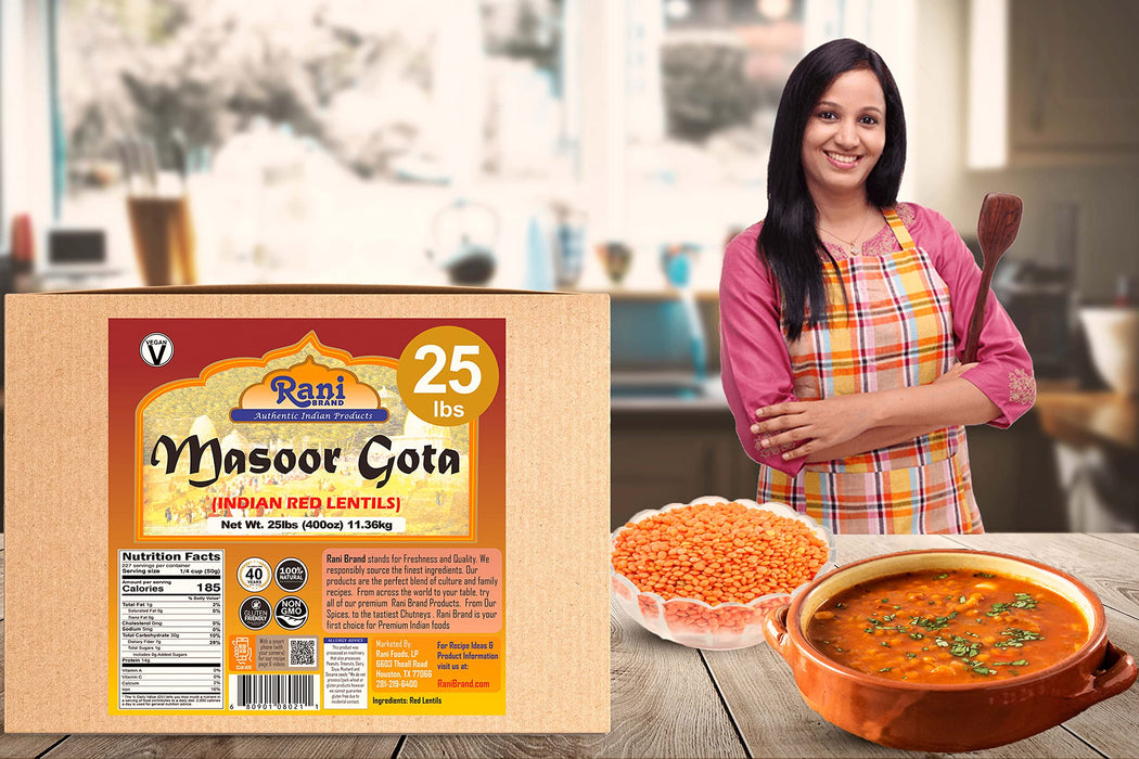 Rani Masoor Gota (Football) Indian Red Lentils Skinless 400oz (25lbs) 11.36kg Bulk Box ~ All Natural | Gluten Friendly | NON-GMO | Vegan | Product of USA