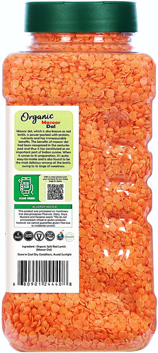 Rani Organic Masoor Dal (Red Split Lentils) 28oz (800g) PET Jar ~ All Natural | Gluten Friendly | NON-GMO | Indian Origin | USDA Certified Organic