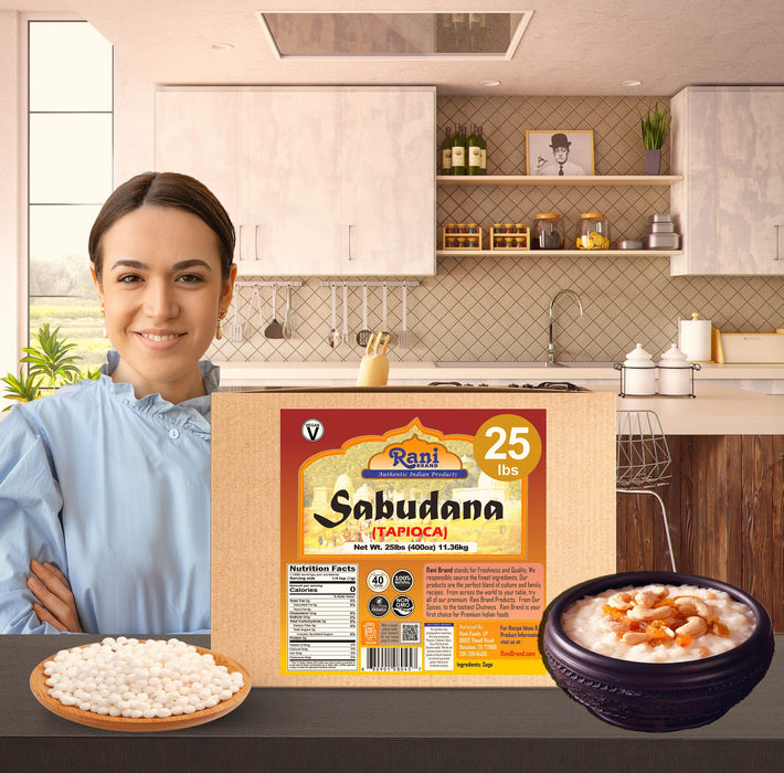Rani Sabudana (Tapioca / Sago) Pearls 400oz (25lbs) 11.36kg Bulk Box ~ All Natural | Vegan | No Colors | NON-GMO | Indian Origin