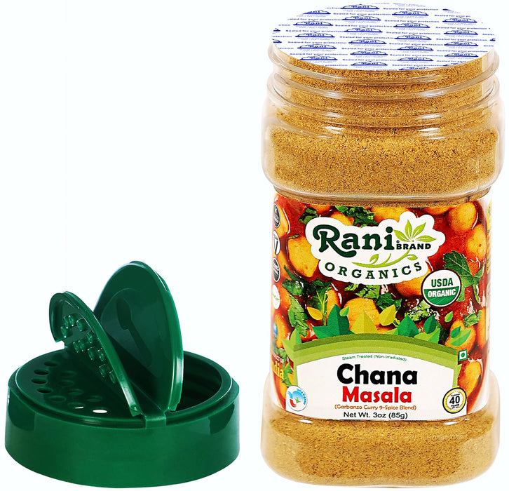 Rani Organic Chana Masala (Garbanzo Curry 9-Spice Blend) 3oz (85g) PET Jar ~ All Natural | Vegan | Gluten Friendly  | USDA Certified Organic