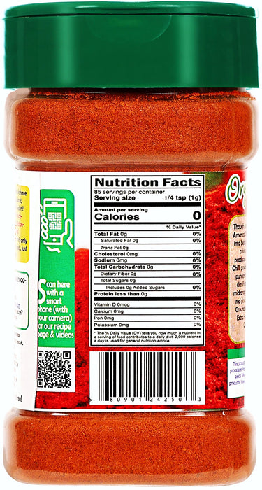 Rani Organic Chilli Powder (Mirchi Ground) 3oz (85g) PET Jar ~ All Natural | Vegan | Gluten Friendly | NON-GMO | Indian Origin | USDA Certified Organic