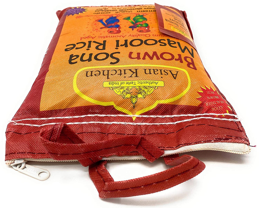 Asian Kitchen Brown Sona Masoori Aged Rice 4lbs (1.81kg) Short Grain Rice ~ All Natural | Gluten Friendly | Vegan | Indian Origin | Export Quality