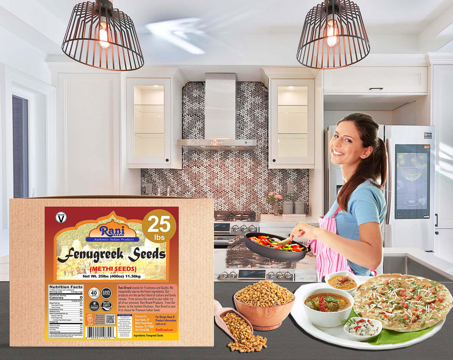 Rani Fenugreek (Methi) Seeds Whole 400oz (25lbs) 11.36kg Bulk Box, Trigonella foenum graecum ~ All Natural | Vegan | Gluten Friendly | Non-GMO