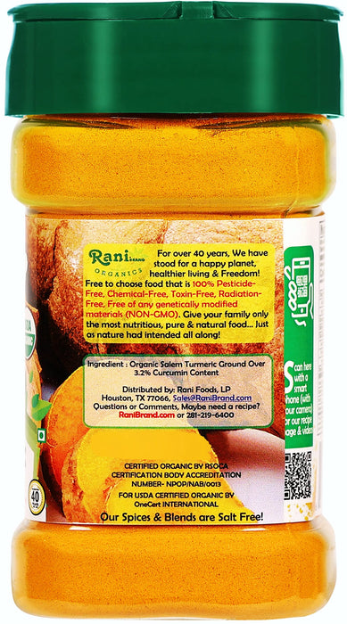 Rani Organic Turmeric (Haldi) Root Powder Spice, (High Curcumin Content) 3oz (85g) PET Jar ~ All Natural | Indian Origin | USDA Certified Organic