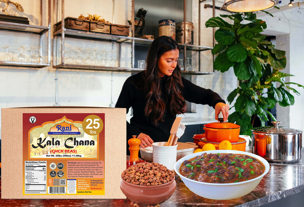 Rani Kala Chana (Desi Chickpeas Chana with skin) 400oz (25lbs) 11.36kg Bulk Box ~ All Natural | Gluten Friendly | NON-GMO | Vegan | Indian Origin