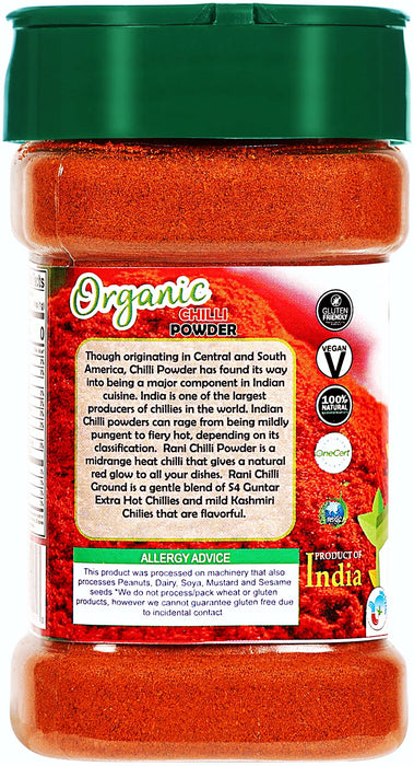 Rani Organic Chilli Powder (Mirchi Ground) 3oz (85g) PET Jar ~ All Natural | Vegan | Gluten Friendly | NON-GMO | Indian Origin | USDA Certified Organic