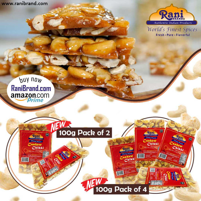Rani Cashew Chikki (Brittle Candy) 100g (3.5oz) x Pack of 2 ~ All Natural | Vegan | No colors | Gluten Friendly | Indian Origin