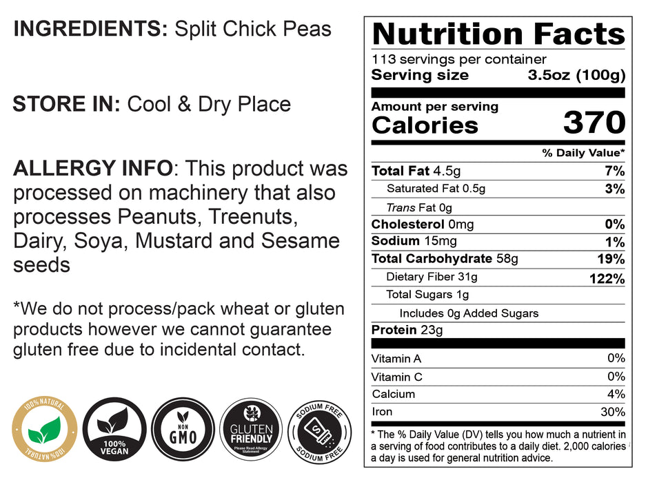 Rani Chana Dal (Split Desi Chickpeas without skin) 400oz (25lbs) 11.36kg Bulk Box ~ All Natural | Gluten Friendly | NON-GMO | Vegan | Indian Origin