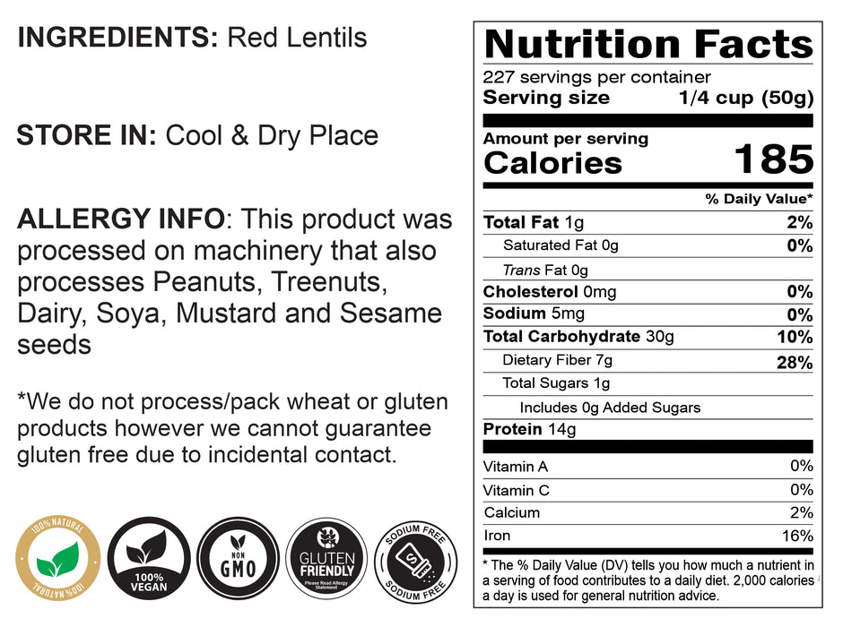 Rani Masoor Gota (Football) Indian Red Lentils Skinless 400oz (25lbs) 11.36kg Bulk Box ~ All Natural | Gluten Friendly | NON-GMO | Vegan | Product of USA