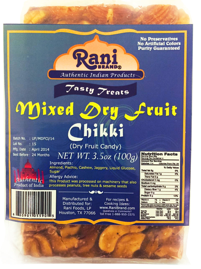 Rani Mixed Dry Fruit Chikki 100g 3.5oz