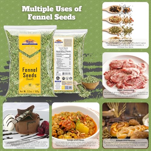 Rani Fennel Seeds (Saunf Sabut) Whole Spice 3.5oz (100g) All Natural ~ Gluten Friendly | NON-GMO | Kosher | Vegan | Indian Origin