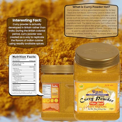 Rani Curry Powder Hot Natural 11-Spice Blend 16oz (1lb) 454g PET Jar ~ Salt Free | Vegan | Gluten Friendly | NON-GMO | Kosher | Indian Origin