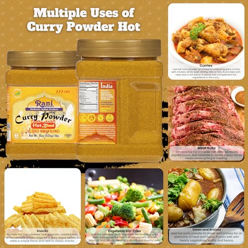Rani Curry Powder Hot Natural 11-Spice Blend 16oz (1lb) 454g PET Jar ~ Salt Free | Vegan | Gluten Friendly | NON-GMO | Kosher | Indian Origin