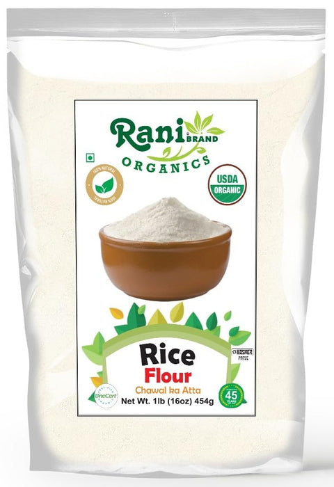 Rani Organic Rice (White) Flour 16oz (1lb) 454g ~ All Natural | Gluten Friendly | Vegan | NON-GMO | Kosher | Indian Origin | USDA Certified Organic