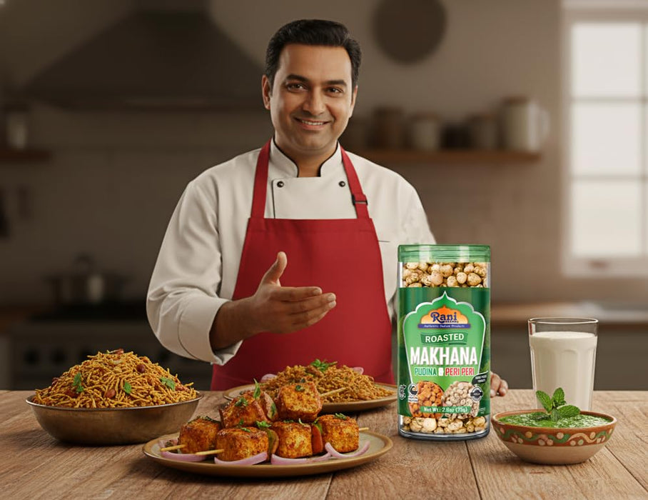 Rani Roasted Makhana (Fox Nut/Popped Lotus Seed) 2in1 Pudina & Peri Peri 2.6oz (75g) Ready to eat, Hand Picked Foxnuts ~ High in Protein | Vegan | Gluten Friendly | NON-GMO | Kosher | Indian Origin