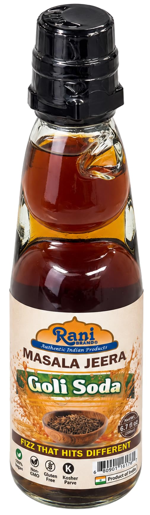 Rani Masala Jeera Goli Soda 6.7 fl oz (200 ml) Glass Bottle with Marble Seal, Pack of 2 ~ Vegan | Gluten Free | Non-GMO | Indian Origin