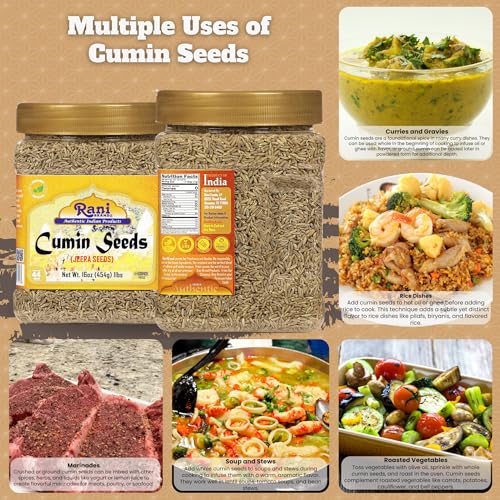 Rani Cumin Seeds Whole (Jeera) Spice 16oz (454g) 1lb PET Jar ~ All Natural | Gluten Friendly | NON-GMO | Vegan | Kosher | Indian Origin