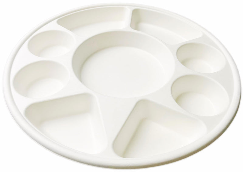 Rani Round Biodegradable Divided Plates, Pack of 25, 9 Compartments ~ Disposable & Eco-Friendly | 12.44" Diameter, 1.38" Thickness | Heavy-Duty and Sturdy Disposable Bagasse Plates | Premium Quality